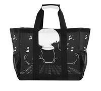 Quteprint Grande borsa da viaggio impermeabile per donne e uomini, con gatti che cantano musica, luna, borsa da spiaggia in tela con fodera e tasche, riutilizzabile, per generi alimentari, lavanderia