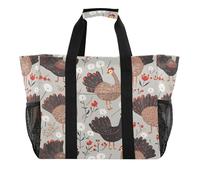 Quteprint Grande borsa da viaggio impermeabile per donne e uomini, con grazioso motivo di tacchini, borsa da spiaggia in tela con fodera e tasche, riutilizzabile, per generi alimentari, lavanderia