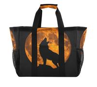 Quteprint Grande borsa da viaggio impermeabile per donne e uomini, con lupo ululante e luna, borsa da spiaggia in tela con fodera e tasche, riutilizzabile, per generi alimentari, lavanderia, cucina