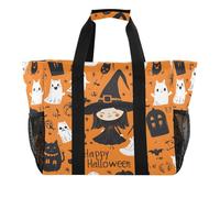 Quteprint Grande borsa da viaggio impermeabile per donne e uomini, con motivi di Halloween, streghe e fantasmi, borsa da spiaggia in tela con fodera e tasche, riutilizzabile, per generi alimentari