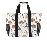 Quteprint Grande borsa da viaggio impermeabile per donne e uomini, con motivo a foglie di fungo, borsa da spiaggia in tela con fodera e tasche, riutilizzabile, per generi alimentari, lavanderia