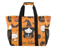 Quteprint Grande borsa da viaggio impermeabile per donne e uomini, con motivo di Halloween con streghe, borsa da spiaggia in tela con fodera e tasche, riutilizzabile, per generi alimentari, lavanderia