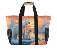Quteprint Grande borsa da viaggio impermeabile per donne e uomini, con orso polare, acque ghiacciate al tramonto, borsa da spiaggia in tela con fodera e tasche, riutilizzabile, per generi alimentari