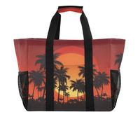 Quteprint Grande borsa da viaggio impermeabile per donne e uomini, con palme tropicali al tramonto, borsa da spiaggia in tela con fodera e tasche, riutilizzabile, per generi alimentari, lavanderia