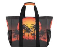 Quteprint Grande borsa da viaggio impermeabile per donne e uomini, con palme tropicali di mare al tramonto, borsa da spiaggia in tela con fodera e tasche, riutilizzabile, per generi alimentari