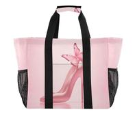 Quteprint Grande borsa da viaggio impermeabile per donne e uomini, con tacchi alti, in tela, con fodera e tasche, riutilizzabile, per generi alimentari, lavanderia, cucina, piscina, picnic (40 x 25 x