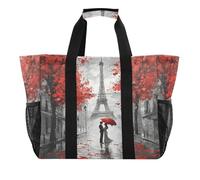 Quteprint Grande borsa da viaggio impermeabile per donne e uomini, con Torre Eiffel di Parigi, borsa da spiaggia in tela con fodera e tasche, riutilizzabile, per generi alimentari, lavanderia, cucina