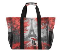 Quteprint Grande borsa da viaggio impermeabile per donne e uomini, con Torre Eiffel di Parigi, borsa da spiaggia in tela con fodera e tasche, riutilizzabile, per generi alimentari, lavanderia, cucina
