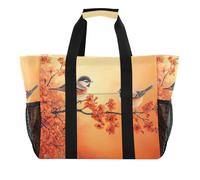 Quteprint Grande borsa da viaggio impermeabile per donne e uomini, con uccelli sui rami e fiori, borsa da spiaggia in tela con fodera e tasche, riutilizzabile, per generi alimentari, lavanderia