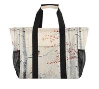 Quteprint Grande borsa da viaggio impermeabile per donne e uomini, con uccello su un ramo d'albero, borsa da spiaggia in tela, con fodera e tasche, riutilizzabile, per generi alimentari, lavanderia