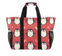Quteprint Grande borsa da viaggio impermeabile per donne e uomini, cuori, pinguini, borsa da spiaggia in tela con fodera e tasche, riutilizzabile, per generi alimentari, lavanderia, cucina, piscina