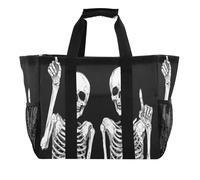 Quteprint Grande borsa da viaggio impermeabile per donne e uomini, divertente borsa da spiaggia in tela con due scheletri con fodera e tasche, riutilizzabile, per generi alimentari, lavanderia, cucina