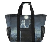 Quteprint Grande borsa da viaggio impermeabile per donne e uomini, due gatti, City Moon Stras, borsa da spiaggia in tela con fodera e tasche, riutilizzabile, per generi alimentari, lavanderia, cucina