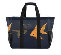 Quteprint Grande borsa da viaggio impermeabile per donne e uomini, due pesci rossi, borsa da spiaggia in tela con fodera e tasche, riutilizzabile, per generi alimentari, lavanderia, cucina, piscina