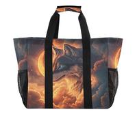 Quteprint Grande borsa da viaggio impermeabile per donne e uomini, galassia, luna, lupo, nuvole, borsa da spiaggia in tela con fodera e tasche, riutilizzabile, per generi alimentari, lavanderia