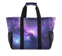Quteprint Grande borsa da viaggio impermeabile per donne e uomini, galassia, nebulosa cielo stellato, borsa da spiaggia in tela con fodera e tasche, riutilizzabile, per generi alimentari, lavanderia