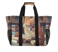 Quteprint Grande borsa da viaggio impermeabile per donne e uomini, graziosa borsa da spiaggia in tela con fodera e tasche, riutilizzabile, per generi alimentari, lavanderia, cucina, piscina, picnic