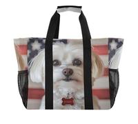 Quteprint Grande borsa da viaggio impermeabile per donne e uomini, graziosa borsa da spiaggia in tela con cane con fodera e tasche, riutilizzabile, per generi alimentari, lavanderia, cucina, piscina