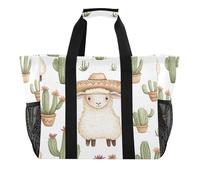 Quteprint Grande borsa da viaggio impermeabile per donne e uomini, graziosa e soffice borsa da spiaggia in tela con fodera e tasche, riutilizzabile, per generi alimentari, lavanderia, cucina, piscina