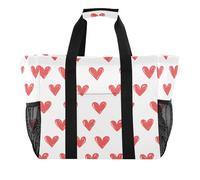 Quteprint Grande borsa da viaggio impermeabile per donne e uomini, Happy Valentine, borsa da spiaggia in tela con cuori rossi, con fodera e tasche, riutilizzabile, per generi alimentari, lavanderia