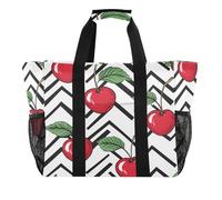 Quteprint Grande borsa da viaggio impermeabile per donne e uomini, in tela a zigzag con ciliegia, con fodera e tasche, riutilizzabile, per generi alimentari, lavanderia, cucina, piscina, picnic (40 x