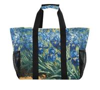 Quteprint Grande borsa da viaggio impermeabile per donne e uomini, Irises Vincent Van Gogh, borsa da spiaggia in tela con fodera e tasche, riutilizzabile, per generi alimentari, lavanderia, cucina