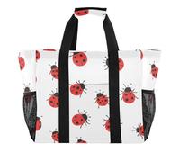 Quteprint Grande borsa da viaggio impermeabile per donne e uomini, motivo coccinelle con animali, borsa da spiaggia in tela con fodera e tasche, riutilizzabile, per generi alimentari, lavanderia
