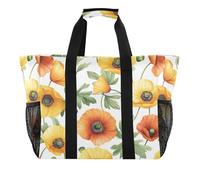 Quteprint Grande borsa da viaggio impermeabile per donne e uomini, motivo floreale ad acquerello con papaveri, borsa da spiaggia in tela con fodera e tasche, riutilizzabile, per generi alimentari