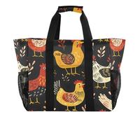 Quteprint Grande borsa da viaggio impermeabile per donne e uomini, motivo galline, borsa da spiaggia in tela con fodera e tasche, riutilizzabile, per generi alimentari, lavanderia, cucina, piscina