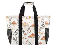 Quteprint Grande borsa da viaggio impermeabile per donne e uomini, motivo piante di fungo, borsa da spiaggia in tela con fodera e tasche, riutilizzabile, per generi alimentari, lavanderia, cucina