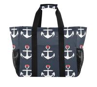 Quteprint Grande borsa da viaggio impermeabile per donne e uomini, Ocean Anchor Loves Heart, borsa da spiaggia in tela con fodera e tasche, riutilizzabile, per generi alimentari, lavanderia, cucina