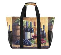 Quteprint Grande borsa da viaggio impermeabile per donne e uomini, per bottiglie di vino, uva, borsa da spiaggia in tela, con fodera e tasche, riutilizzabile, per generi alimentari, lavanderia, cucina