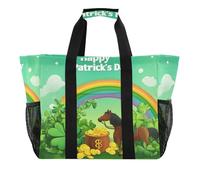 Quteprint Grande borsa da viaggio impermeabile per donne e uomini, per il giorno di San Patrizio con cavallo arcobaleno, borsa da spiaggia in tela con fodera e tasche, riutilizzabile, per generi