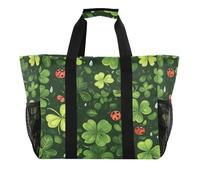 Quteprint Grande borsa da viaggio impermeabile per donne e uomini, per il giorno di San Patrizio con coccinelle e trifogli, borsa da spiaggia in tela con fodera e tasche, riutilizzabile, per generi