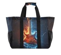 Quteprint Grande borsa da viaggio impermeabile per donne e uomini, per musica con chitarra e ghiaccio, borsa da spiaggia in tela con fodera e tasche, riutilizzabile, per generi alimentari, lavanderia
