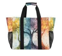 Quteprint Grande borsa da viaggio impermeabile per donne e uomini, quattro stagioni, in tela, con albero e fodera e tasche, riutilizzabile, per generi alimentari, lavanderia, cucina, piscina, picnic