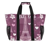 Quteprint Grande borsa da viaggio impermeabile per donne e uomini, romantica Torre Eiffel Parigi, borsa da spiaggia in tela con fodera e tasche, riutilizzabile, per generi alimentari, lavanderia