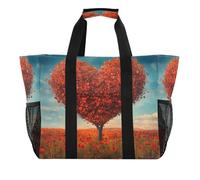 Quteprint Grande borsa da viaggio impermeabile per donne e uomini, San Valentino, albero dell'amore, papaveri, borsa da spiaggia in tela con fodera e tasche, riutilizzabile, per generi alimentari