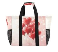 Quteprint Grande borsa da viaggio impermeabile per donne e uomini, San Valentino, cuori, palloncini, borsa da spiaggia in tela con fodera e tasche, riutilizzabile, per generi alimentari, lavanderia