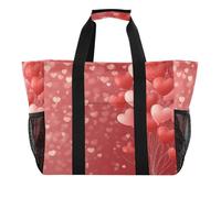 Quteprint Grande borsa da viaggio impermeabile per donne e uomini, San Valentino, cuori, palloncini, borsa da spiaggia in tela con fodera e tasche, riutilizzabile, per generi alimentari, lavanderia