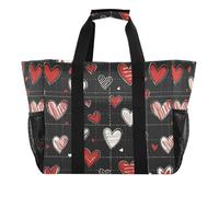 Quteprint Grande borsa da viaggio impermeabile per donne e uomini, San Valentino, motivo cuori linee, borsa da spiaggia in tela con fodera e tasche, riutilizzabile, per generi alimentari, lavanderia