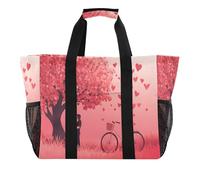 Quteprint Grande borsa da viaggio impermeabile per donne e uomini, San Valentino romantico albero dell'amore borsa da spiaggia in tela con fodera e tasche, borsa riutilizzabile per generi alimentari