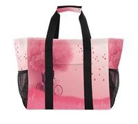 Quteprint Grande borsa da viaggio impermeabile per donne e uomini, San Valentino romantico albero dell'amore borsa da spiaggia in tela con fodera e tasche, riutilizzabile per generi alimentari