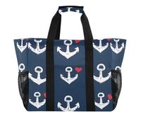 Quteprint Grande borsa da viaggio impermeabile per donne e uomini, Sea Anchor Loves Heart borsa da spiaggia in tela con fodera e tasche, riutilizzabile, per generi alimentari, lavanderia, cucina