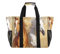 Quteprint Grande borsa da viaggio impermeabile per donne e uomini, tela dipinto a olio con cavallo borsa da spiaggia con fodera e tasche, riutilizzabile per generi alimentari, lavanderia, cucina