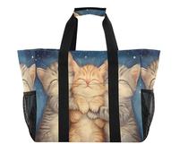 Quteprint Grande borsa da viaggio impermeabile per donne e uomini, tre simpatici gattini addormentati, borsa da spiaggia in tela con fodera e tasche, riutilizzabile, per generi alimentari, lavanderia