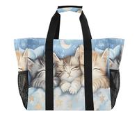 Quteprint Grande borsa da viaggio impermeabile per donne e uomini, tre simpatici gattini che dormono in tela, borsa da spiaggia con fodera e tasche, riutilizzabile, per generi alimentari, lavanderia