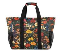 Quteprint Grande borsa da viaggio impermeabile per donne e uomini, vintage fiori di campo primaverili, borsa da spiaggia in tela con fodera e tasche, riutilizzabile, per generi alimentari, lavanderia