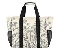 Quteprint Grande borsa da viaggio impermeabile per donne e uomini, vintage, fiori, erbe aromatiche, piante, borsa da spiaggia in tela con fodera e tasche, riutilizzabile, per generi alimentari