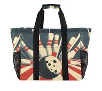 Quteprint Grande borsa da viaggio impermeabile per donne e uomini, vintage palla da bowling, borsa da spiaggia in tela con fodera e tasche, riutilizzabile, per generi alimentari, lavanderia, cucina